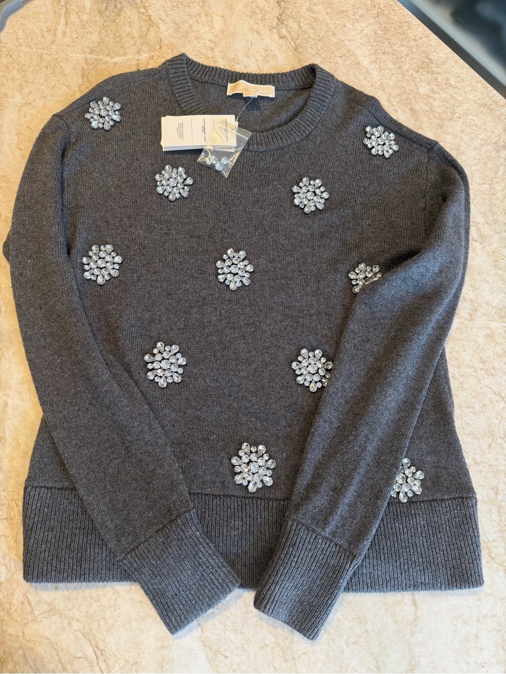 Michael Kors Dark Gray Crystal-Embellished Crewneck Sweater
